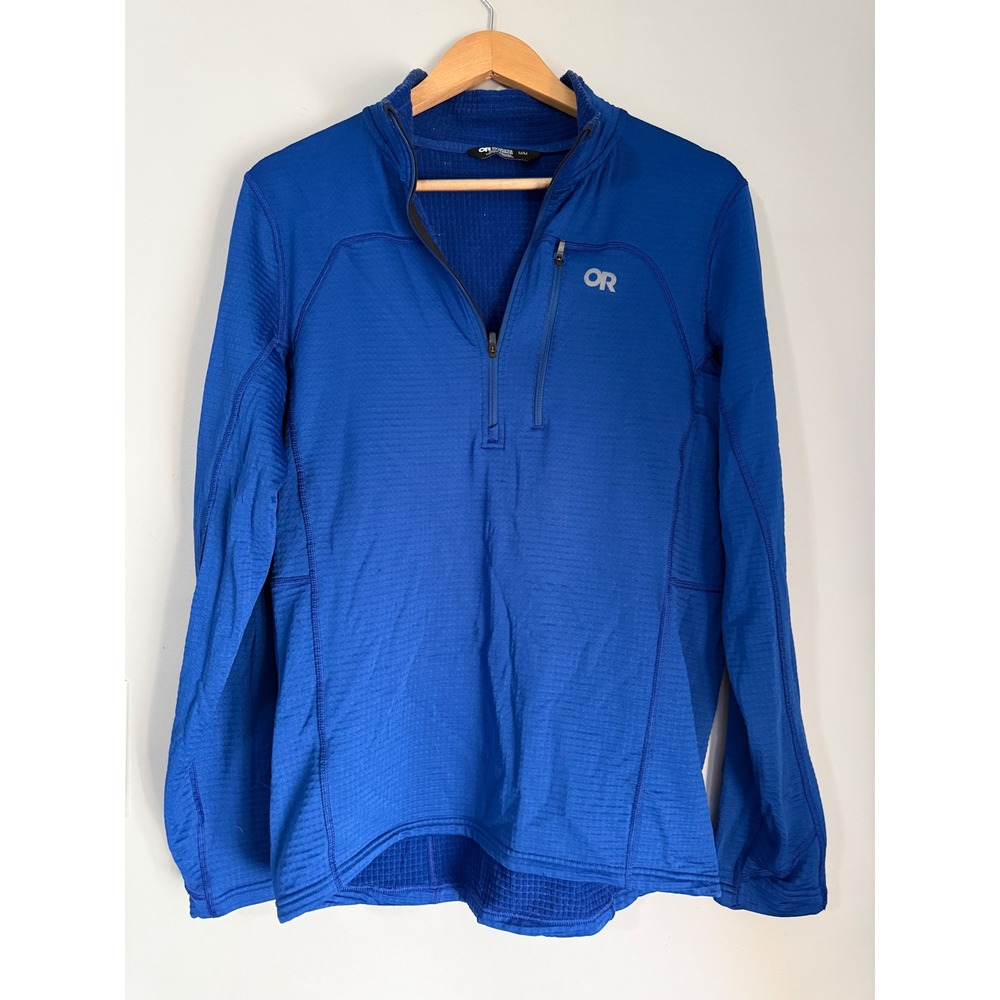 Outdoor Research Vigor Quarter Zip Medium Blue Grid Fleece Pullover hiking bike